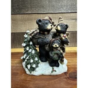 Adorable Bear Family Christmas Tree Figurine Winter Holiday Scene